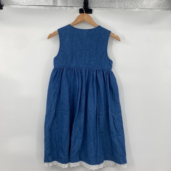 Vintage Samara Dress Girls Large Blue Cotton Denim Button Front Sleeveless Lace - Picture 7 of 8